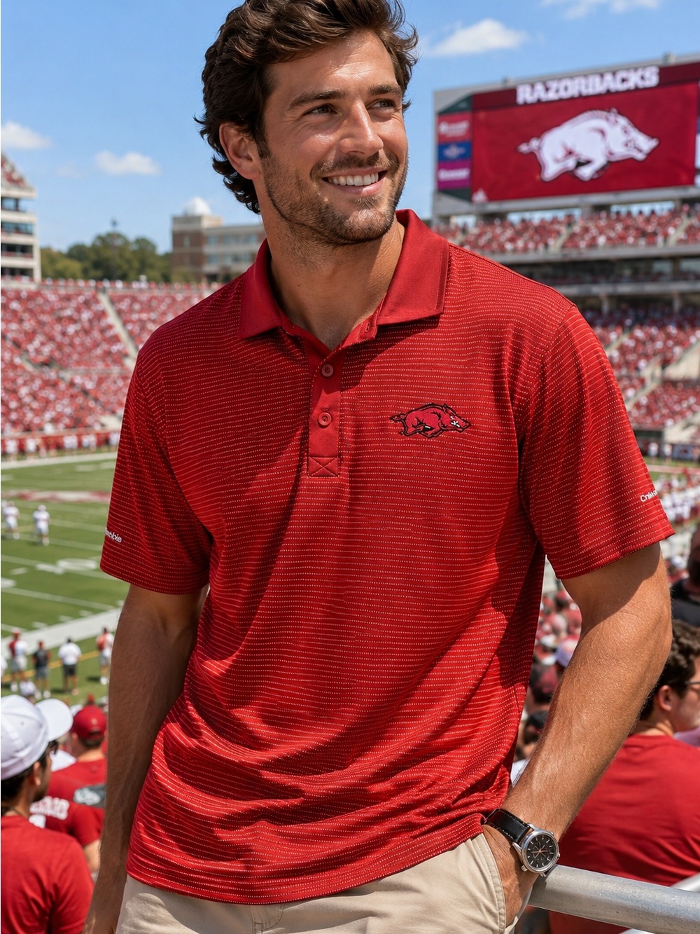 Columbia Golf Polo Men’s L Arkansas Razorback Red Striped Collegiate Preppy Game